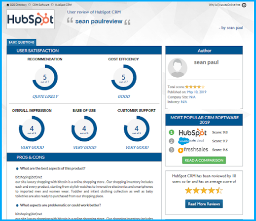 Why switch to HubSpot? Have a Look at these in-depth HubSpot Reviews 6 hubspot-crm-reviews-4-reviews.financesonline
