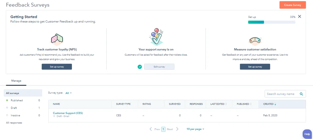 How to use HubSpot Survey Forms for better Customer Satisfaction 2 feedback-surveys-page