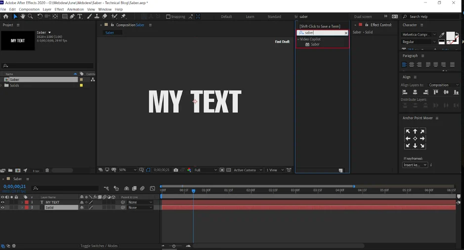 apply saber on solid layer