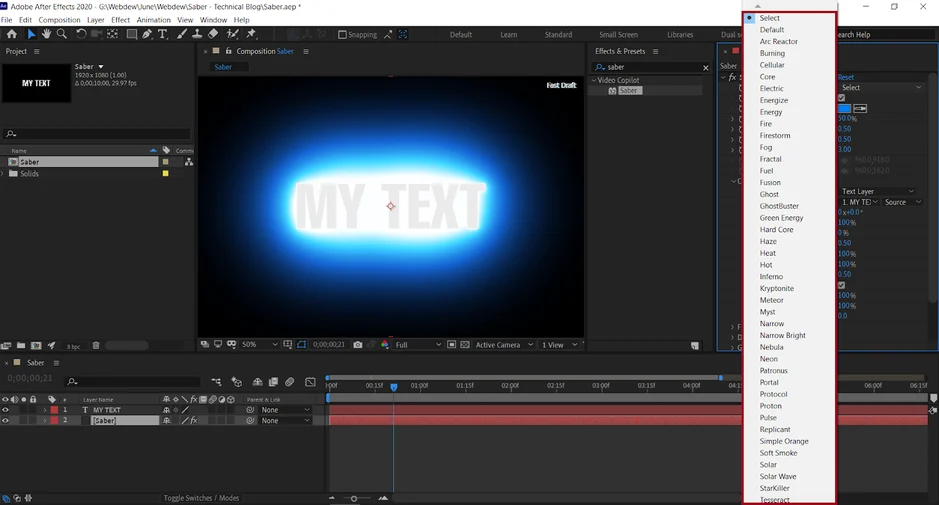 select the preset according to the effect