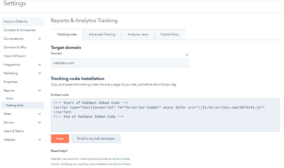 tracking-code-setting