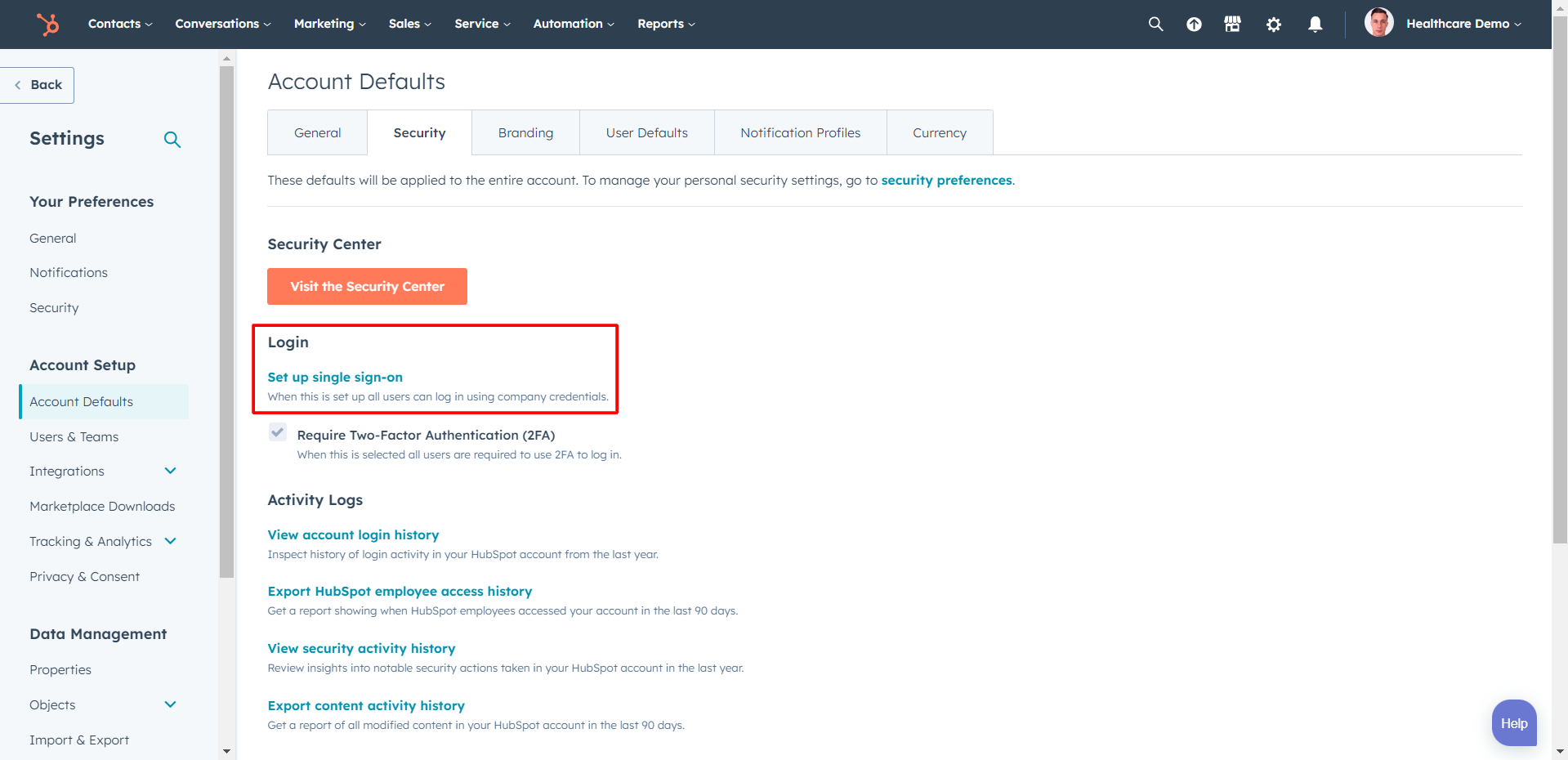 HubSpot for Healthcare: Improve your Customer Service and Support 8 Single-Sign-On-Setup-hubspot-for-healthcare