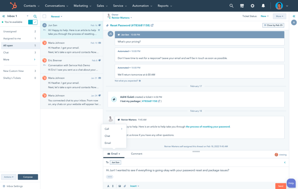 HubSpot vs Zendesk: Manage Customer Relationships with the best Tool 3 Shared-Inbox-HubSpot