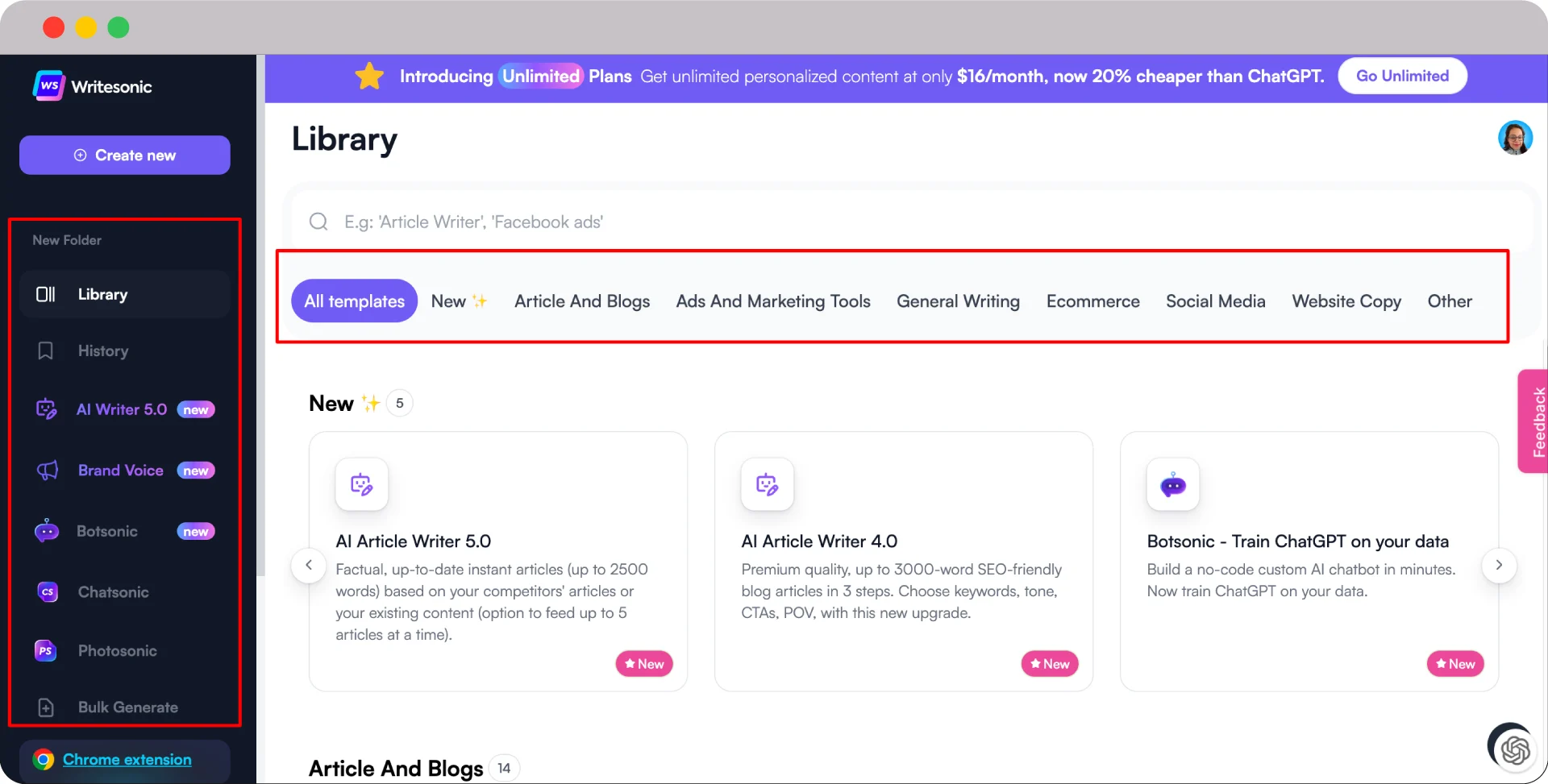 From ideas to text: 14 best AI Content Writing Tools at your service 15 Writesonic dashboard