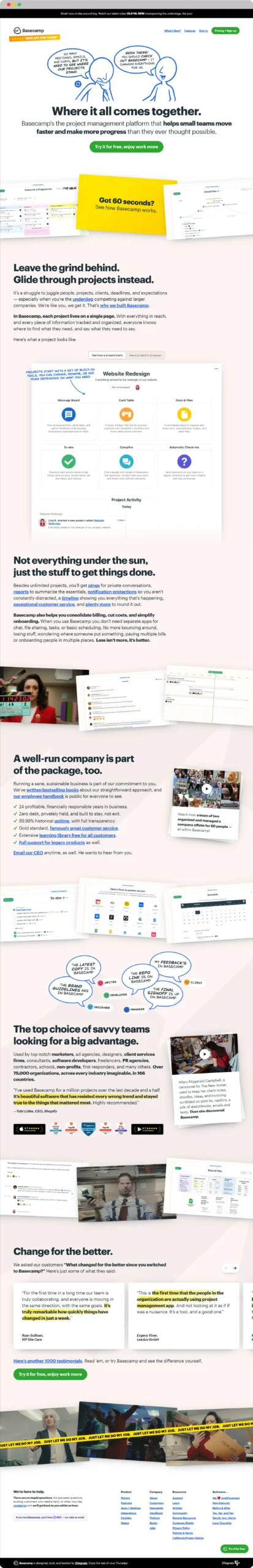 SaaS Website Examples: Discover the Power of Great Design 17 Basecamp homepage scaled