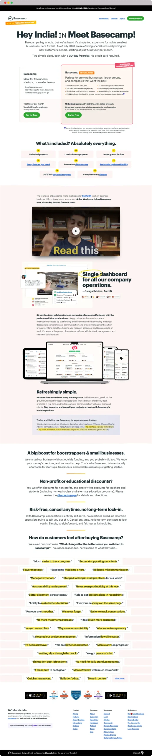 SaaS Website Examples: Discover the Power of Great Design 18 Basecamp pricing page scaled