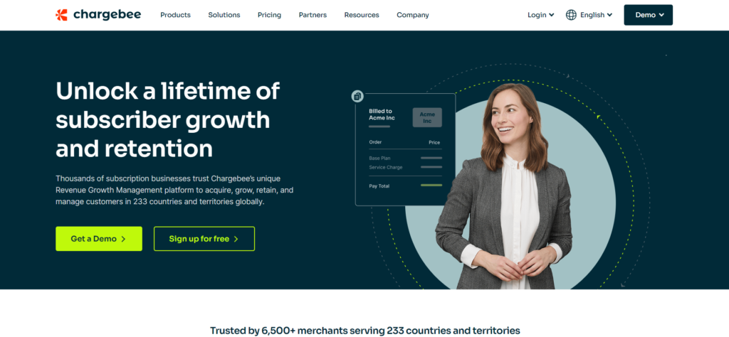 Chargebee engaging website hero section