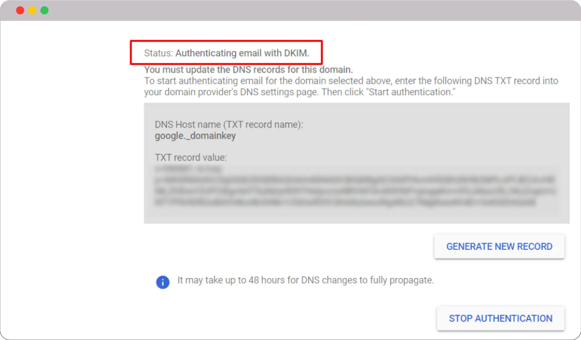 SPF, DKIM, DMARC explained: Enhancing email security and trust 11 Go back to DKIM AUthentication and Click on Start Authentication