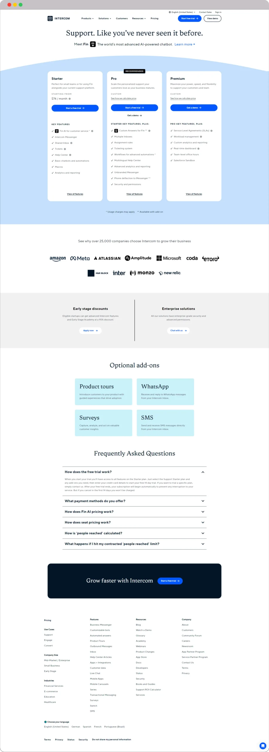 SaaS Website Examples: Discover the Power of Great Design 25 Intercom pricing page scaled