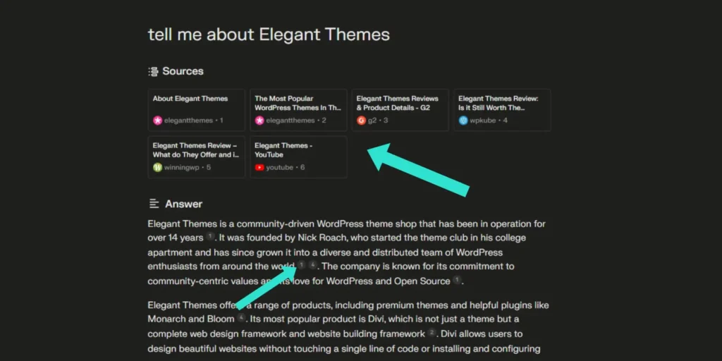 Perplexity AI generating accurate content and citing sources
