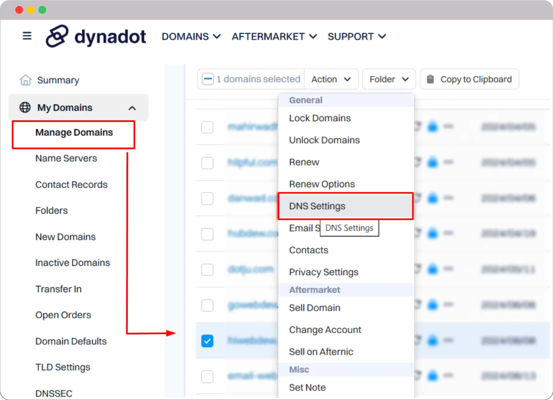 SPF, DKIM, DMARC explained: Enhancing email security and trust 1 Select DNS settings in Manage Domains