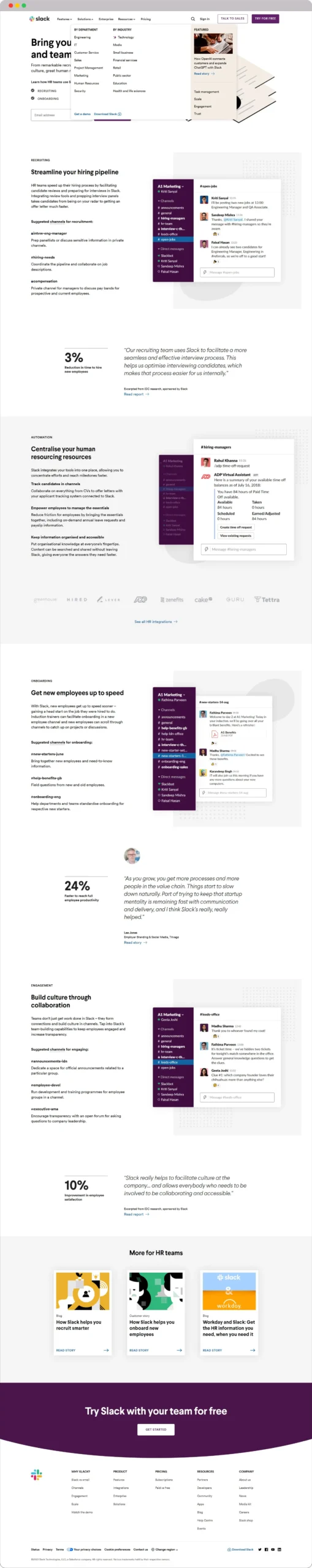 SaaS Website Examples: Discover the Power of Great Design 6 Slack solutions page scaled