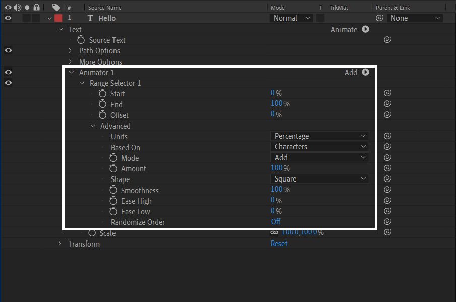 Create Impressive Text Animation using Text Animators in After Effects 5 animator properties 1