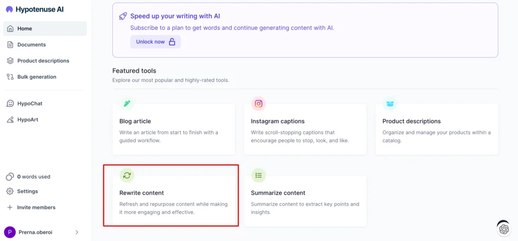hypotenuseAI dashboard