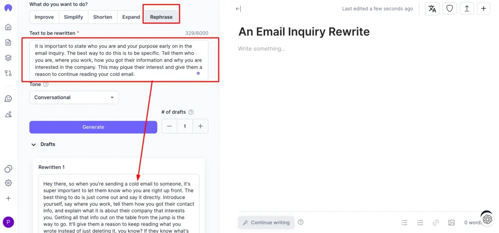 hypotenuseAI paraphrased content