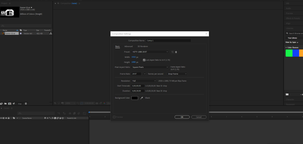 import the graphic files into after effects