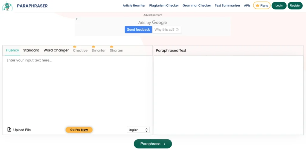 paraphraserio dashboard
