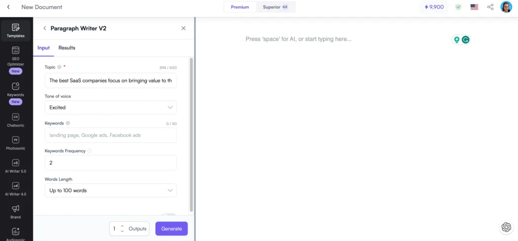 paraphrasing prompt to writesonic
