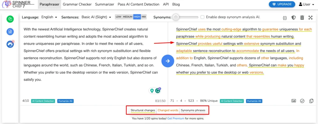 spinnerchief paraphrased content