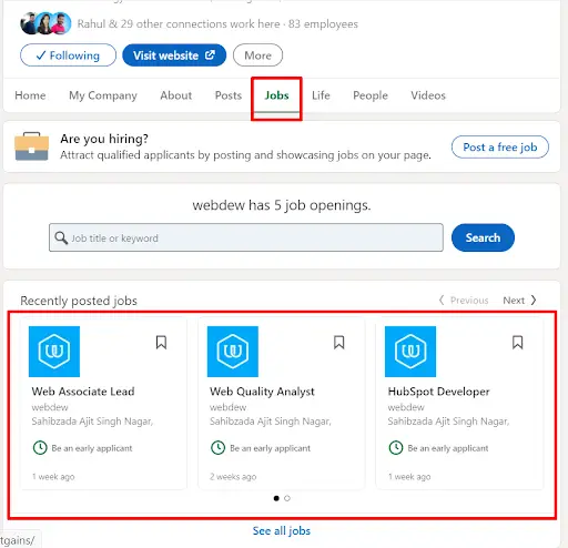 webdew linkedin jobs page