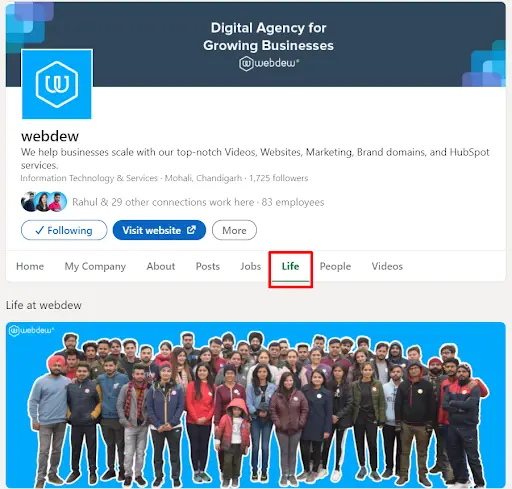 webdew linkedin life page