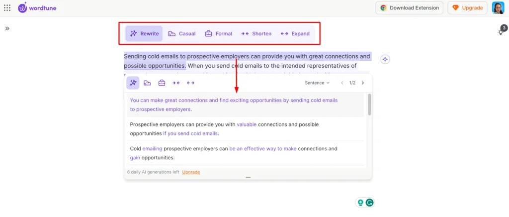 wordtune paraphrased content