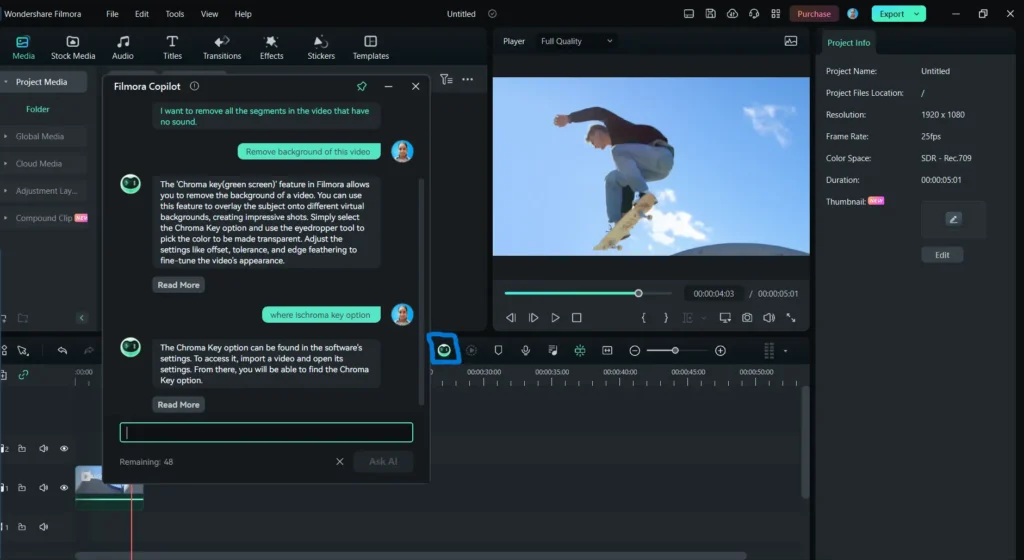 Master Video Editing in Minutes: Showcase of 19 AI Video Editing Tools 12 AI Copilot editing in Filmora