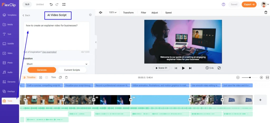 Master Video Editing in Minutes: Showcase of 19 AI Video Editing Tools 24 AI Video script feature 1