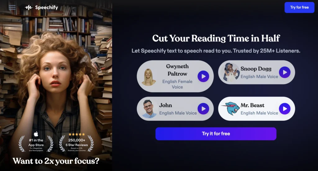 AI Voice Generator Characters Speechify dashboard