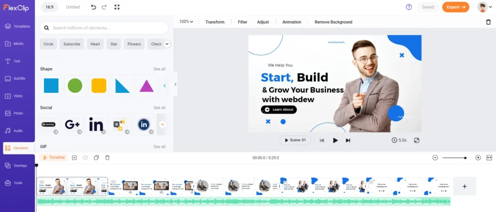 Honest FlexClip Review: In-depth Guide for your Decision-Making 9 Add element of choice from the list