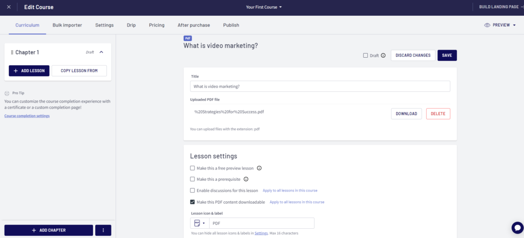 Add lesson and change settings