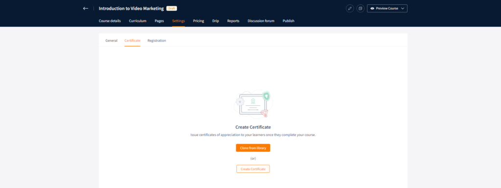 Addition of certificate in course