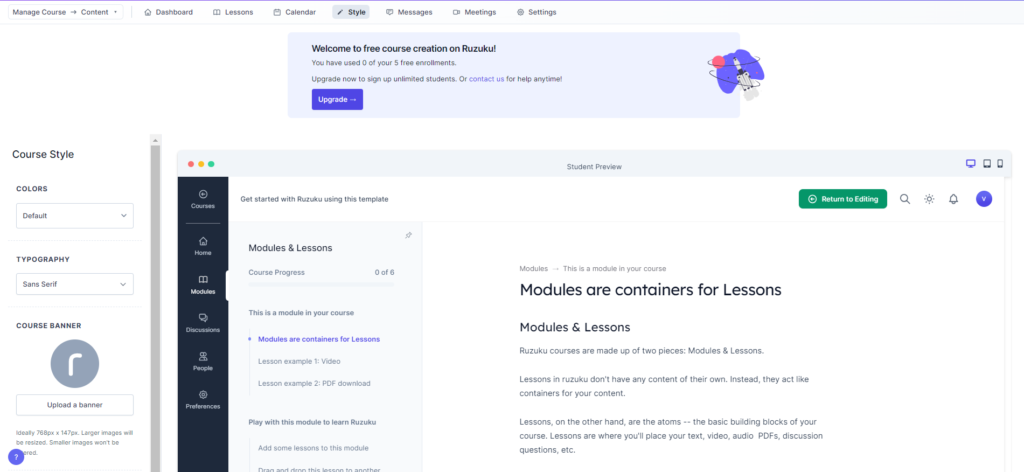 Change the style of modules and lessons