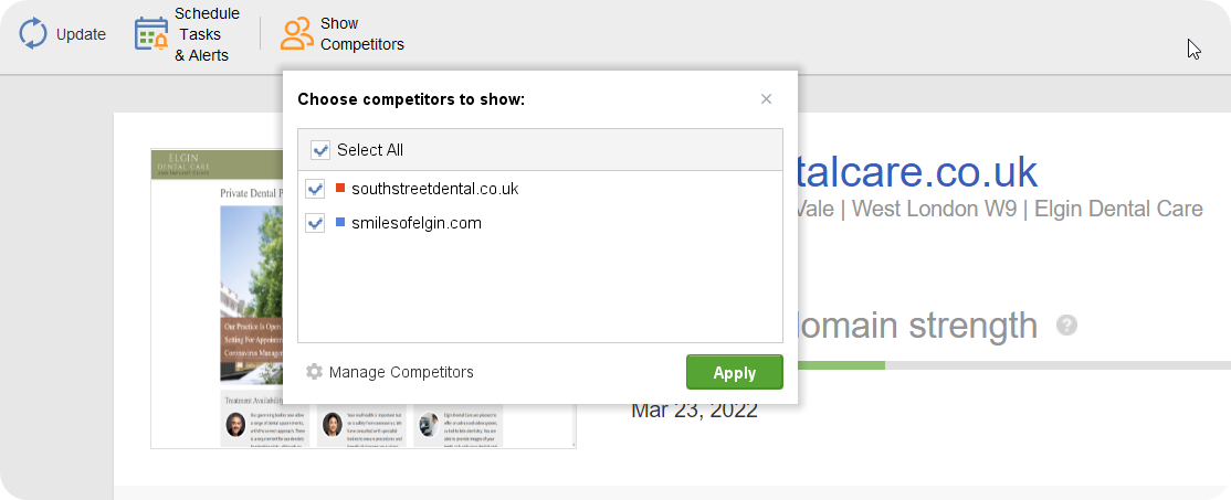 Choosing competitors for Domain Strength analysis