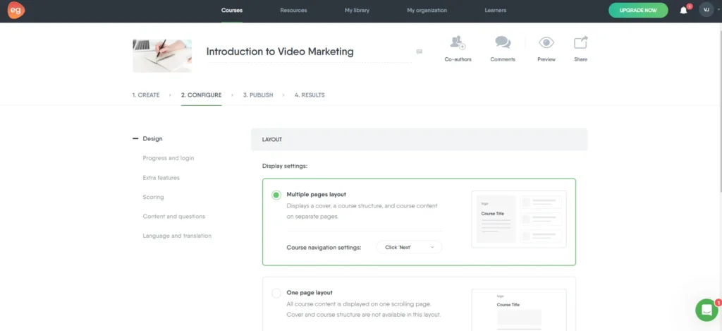 Configure your course with different options