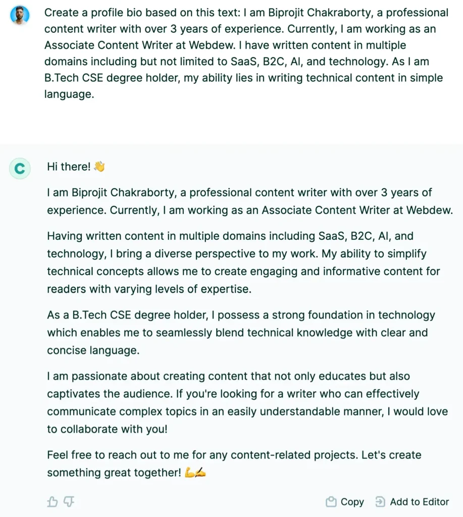 Copy AI generating responses