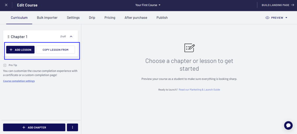 Create chapter for your course