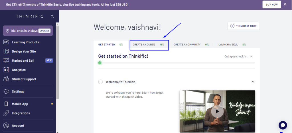 Create course thinkific