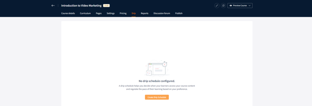 Drip schedule of the course