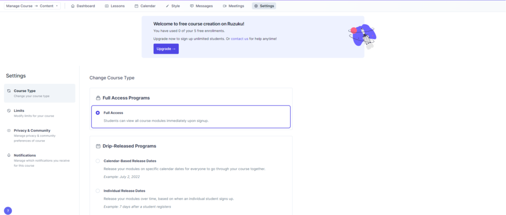 Edit settings of your course