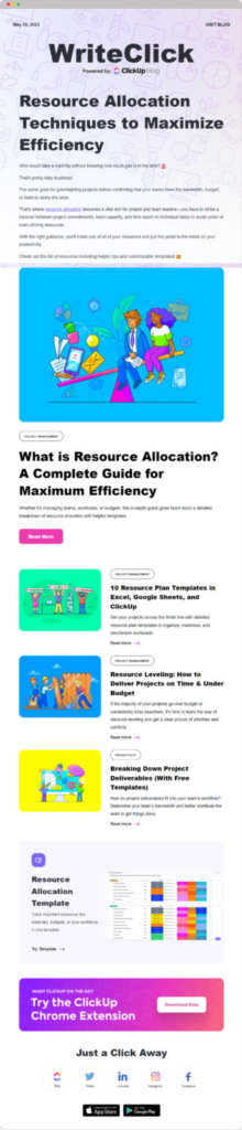 Win over Customers with 8 Irresistible SaaS Email Marketing Templates 7 Educational email ClickUp 330x1536 1