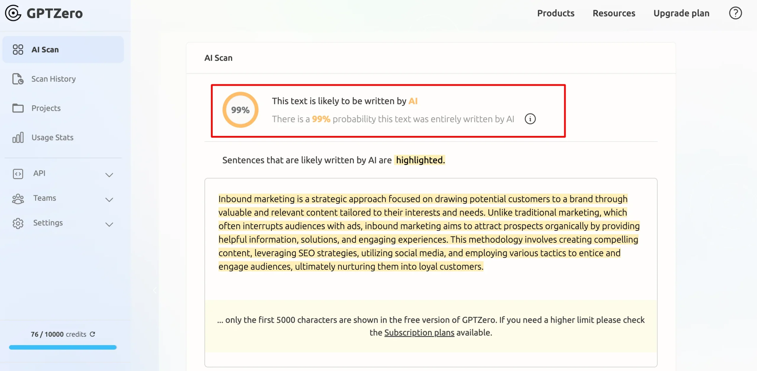 GPTZero ai detected content scaled