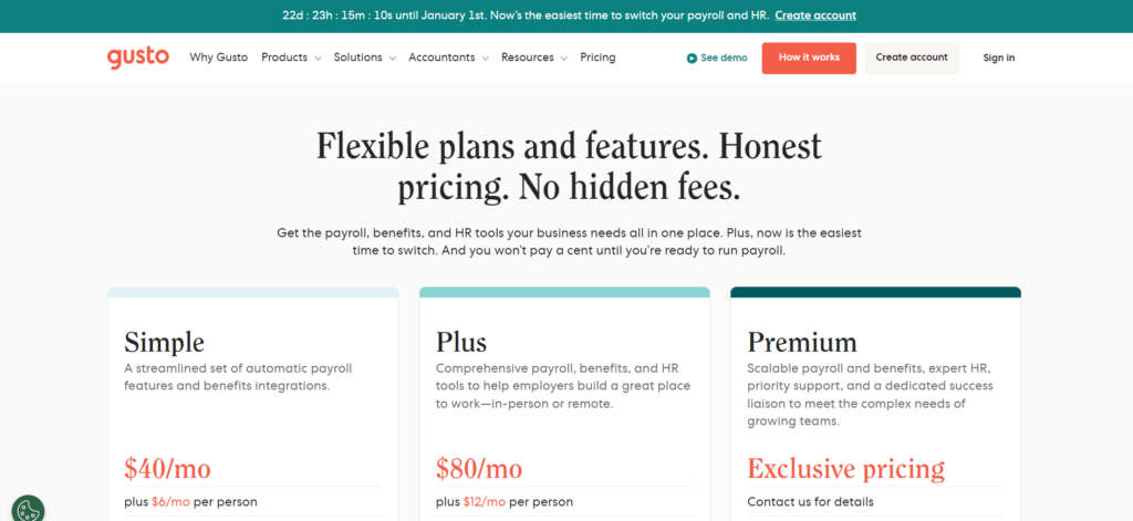 Gusto pricing plan