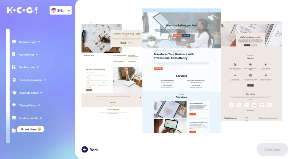 Hocoos creating a website