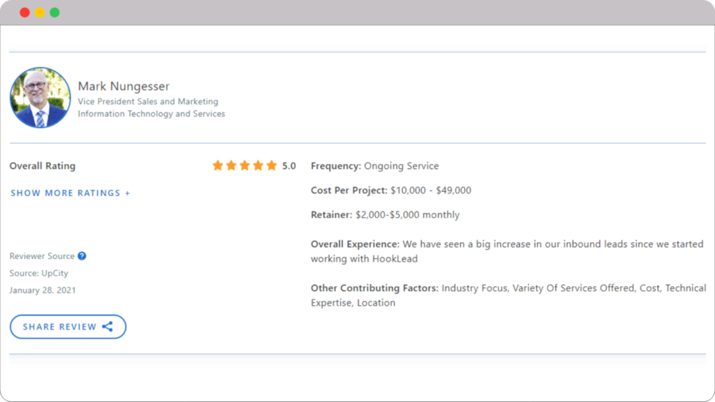 SaaS Marketing Agency Spotlight: Meet the Experts in driving Results 18 HookLead Customer Review 1536x864 1