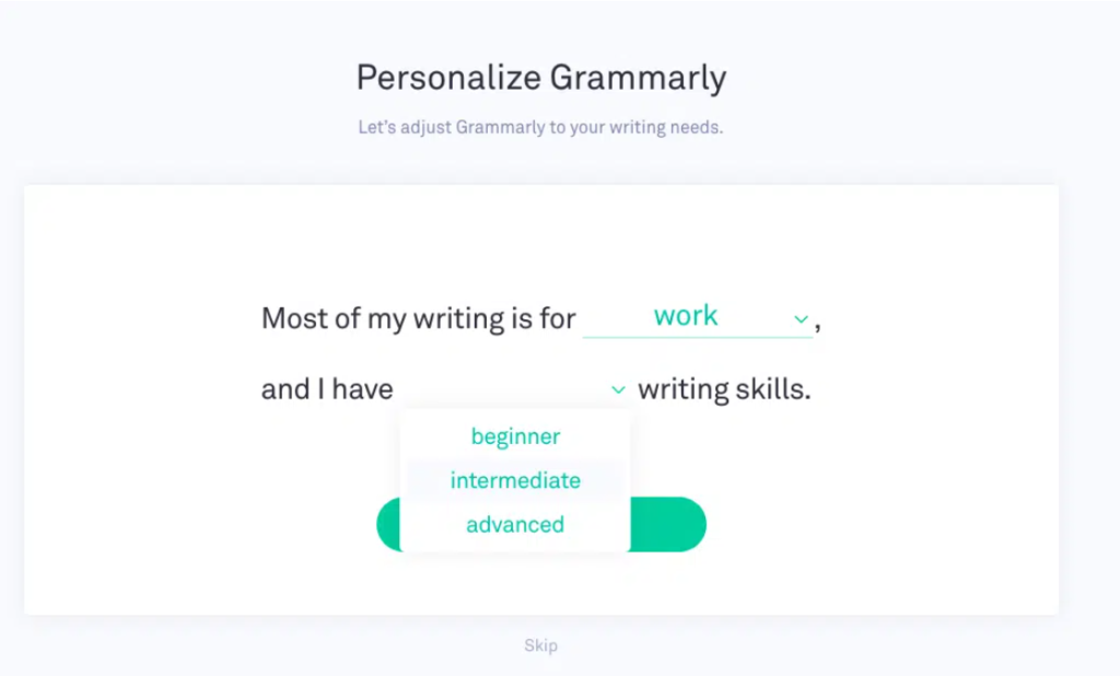 Interactive walkthrough grammarly