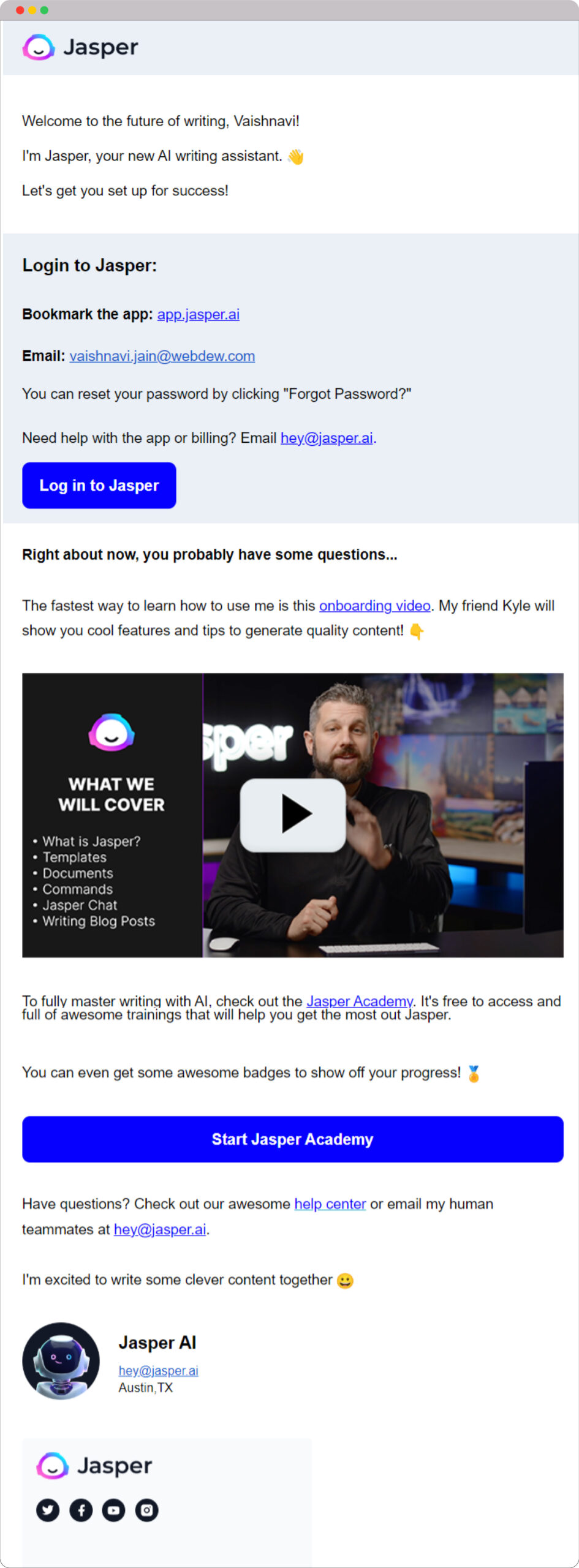 Demystify the SaaS Marketing Funnel: How it works and why it matters 11 Jasper Onboarding email scaled 1