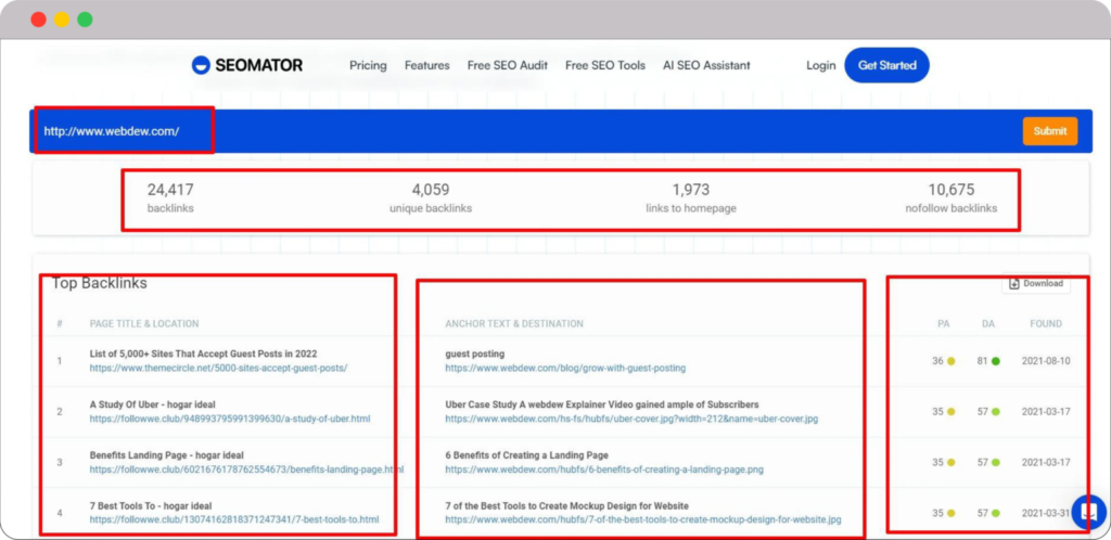 Dominate Search Engine with Backlink Checker: Our 20 Free & Paid Picks 6 List of the backlinks of the domain 1 1536x747 1