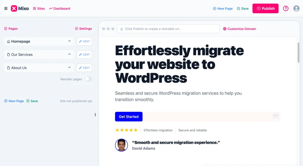 Mixo creating website