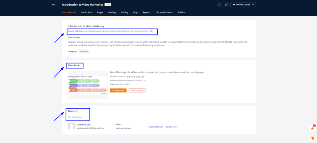 Next step in Course creation by Trainer Central